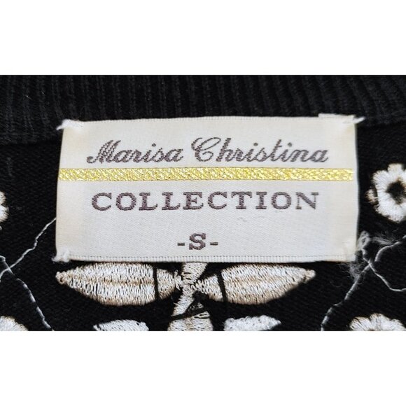 Marisa Christina Beaded V Neck Sweater Women's Size Small Black Acrylic Blend - Picture 2 of 5